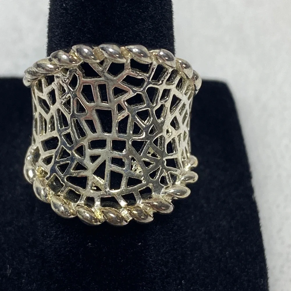 Sterling Silver‎ Filigree Open Weave Geometric Ring Statement Ring Size 7